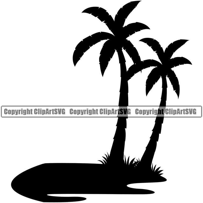 Surfing Nature Beach Palm Tree Island Vector Summer Surf Ocean Design Element Tropical Wave Vacation Travel Sea Surfboard Palm Paradise Island Surfer Hawaii Nature Sun Sunset Clipart SVG