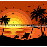 Surfing Nature Beach Paradise Color Design Element Summer Surf Ocean Tropical Wave Vector Vacation Travel Sea Surfer Hawaii Nature Sun Sunset Surfboard Palm Paradise Island Clipart SVG