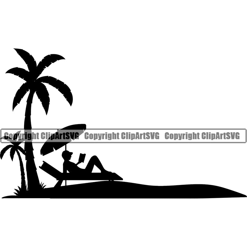 Surfing Nature Beach Design Element Summer Surf Ocean Tropical Wave Vacation Travel Sea Surfboard Palm Paradise Island Surfer Hawaii Nature Sun Sunset Clipart SVG