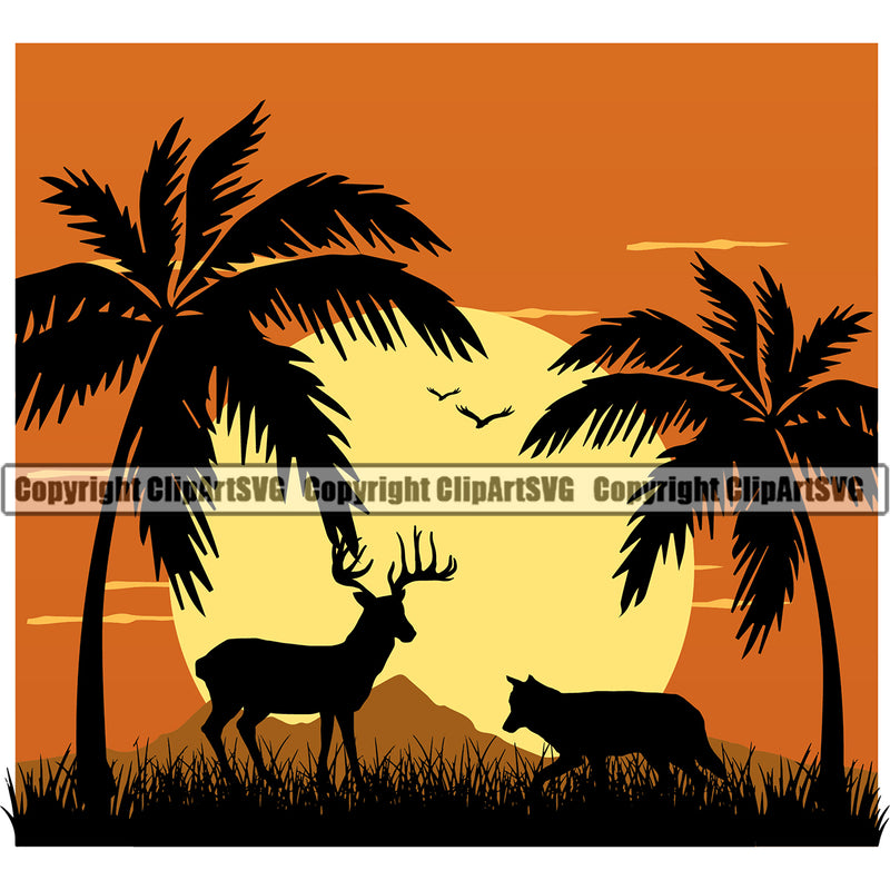 Surfing Nature Beach Wilderness Color Logo Summer Surf Ocean Tropical Animal Design Element Wave Vacation Travel Sea Surfboard Palm Paradise Island Surfer Hawaii Nature Sun Sunset Clipart SVG