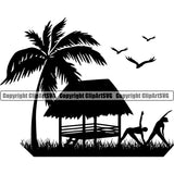 Surfing Nature Beach Yoga Position Summer Surf Ocean Tropical Design Element Wave Vacation Travel Sea Surfboard Vector Palm Paradise Island Surfer Hawaii Nature Sun Sunset Clipart SVG