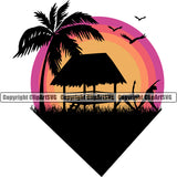Surfing Nature Beach Yoga Center Color Design Element Summer Surf Ocean Tropical Wave Vacation Heart Logo Travel Sea Surfboard Palm Paradise Island Surfer Hawaii Nature Sun Sunset Clipart SVG