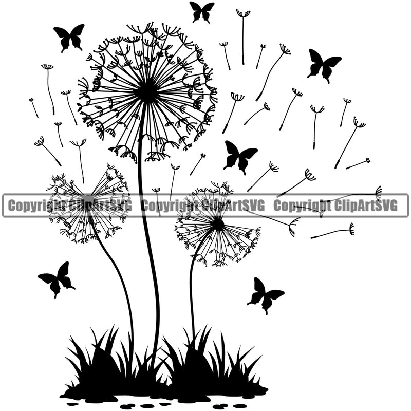 Nature Flower Dandelion Butterfly White Background Design Element Floral Plant Leaf Garden Gardener Blossom Bouquet Bloom Flora Rose Stem Botany Logo Clipart SVG