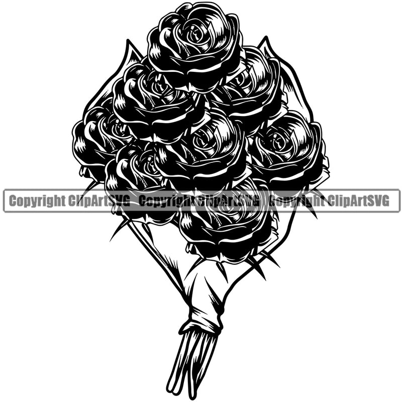 Nature Flower Roses Bouquet Vector Design Element Floral Plant Leaf Garden Gardener Blossom Bouquet Bloom Flora Rose Stem Botany Logo Clipart SVG