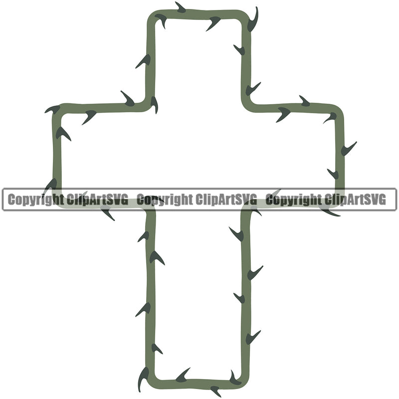 Nature Flower Thorns Green Color Cross Design Element White Background Floral Plant Leaf Garden Gardener Blossom Bouquet Bloom Flora Rose Stem Botany Border Outline Logo Clipart SVG