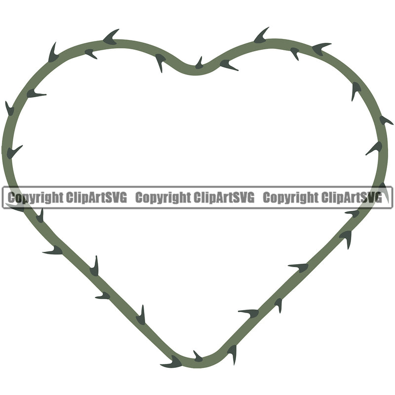 Nature Flower Thorns Green Color Heart Design Element Floral Plant Leaf Garden Gardener Blossom Bouquet Bloom Flora Rose Stem White Background Botany Border Outline Logo Clipart SVG