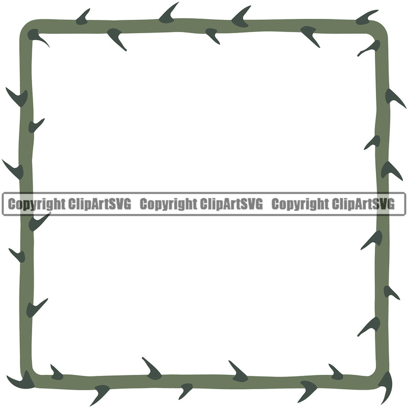 Nature Flower Thorns Green Color Rectangle Design Element White Background Floral Plant Leaf Garden Gardener Blossom Bouquet Bloom Flora Rose Stem Botany Border Outline Logo Clipart SVG