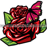 Nature Flower Roses Butterfly On Flower Color Design Element Floral Plant Leaf Garden Gardener Blossom Bouquet Bloom Flora Rose Stem Botany Logo Clipart SVG