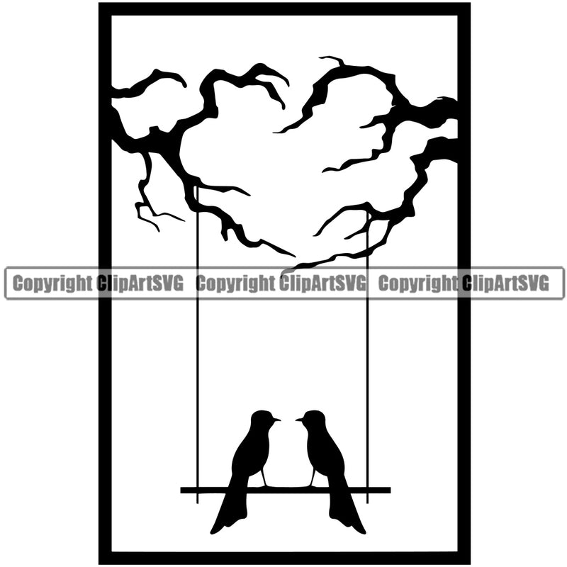 Nature Tree Birds Swing Logo Vector Design Element White Background Green Landscape Landscaping Landscaper Forest Foliage Leaf Summer Plant Garden Gardener Outdoor Spring Botany Clipart SVG