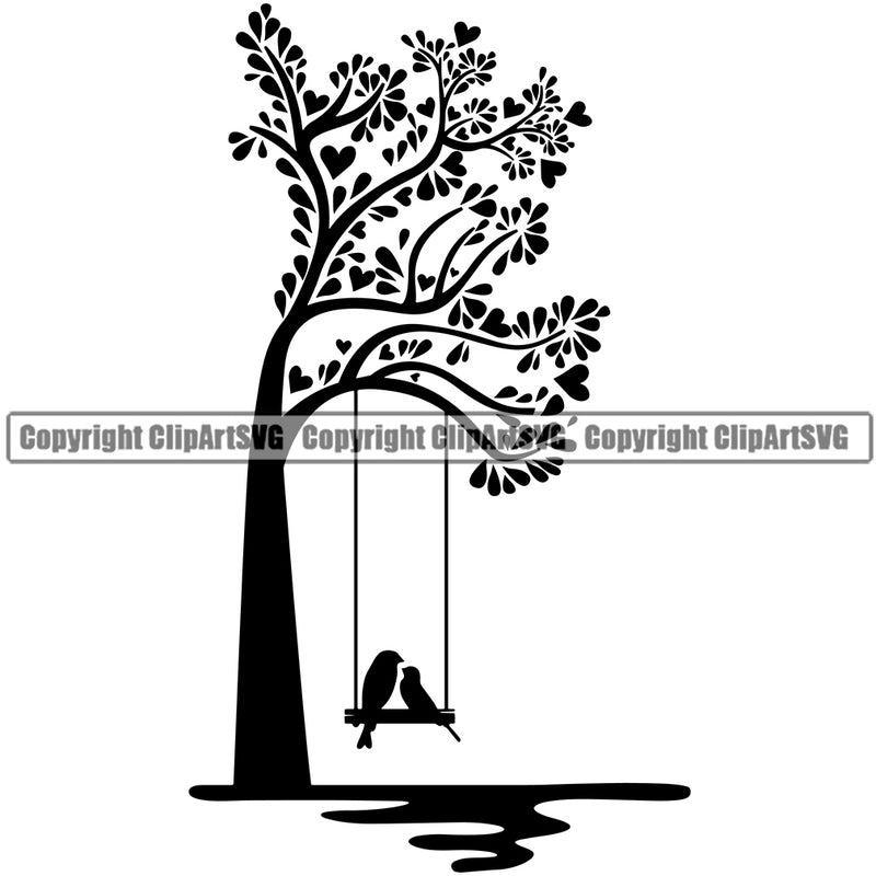 Nature Tree Birds Swing Vector Design Element Green Landscape Landscaping Landscaper Forest Foliage Leaf Summer Plant Garden Gardener Outdoor Spring Botany Clipart SVG
