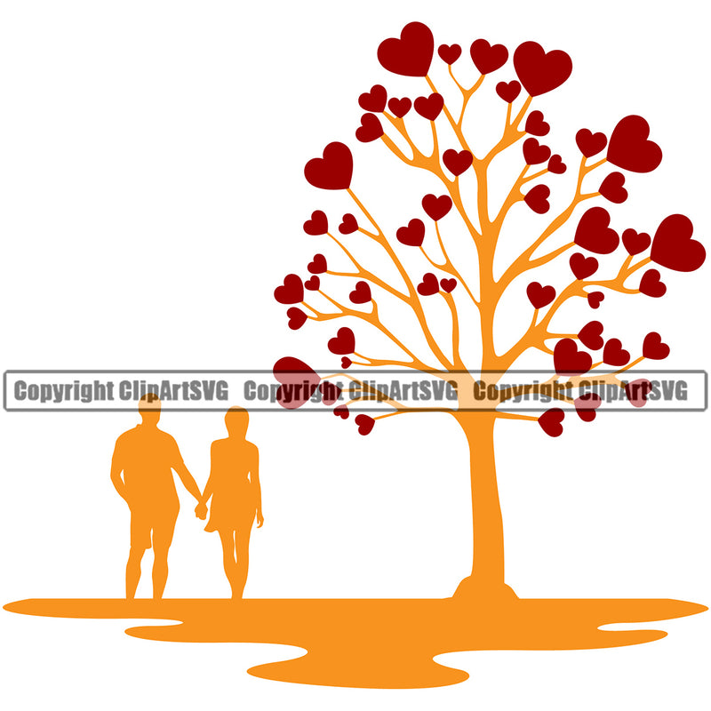 Nature Tree Heart Couplie Color Vector Design Element Green Landscape Landscaping Landscaper Forest Foliage Leaf Summer Plant Garden Gardener Outdoor Spring Botany Clipart SVG