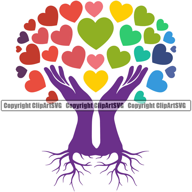 Nature Tree Heart Hands Roots White Background Design Element Green Landscape Landscaping Landscaper Forest Foliage Leaf Summer Plant Garden Gardener Outdoor Spring Botany Clipart SVG