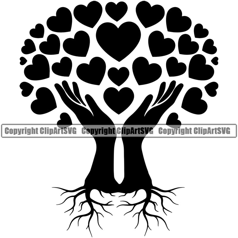 Nature Tree Hearts Hand Root Vector Design Element Green Landscape Landscaping Landscaper Forest Foliage Leaf Summer Plant Garden Gardener Outdoor Spring Botany Clipart SVG