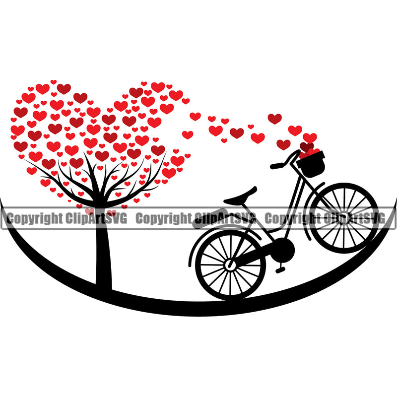 Nature Tree Heart Leaves Bicycle Basket White Background Design Element Red Color Heart Green Landscape Landscaping Landscaper Forest Foliage Leaf Summer Plant Garden Gardener Outdoor Spring Botany Clipart SVG