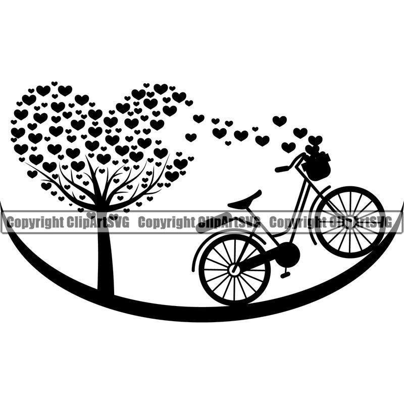 Nature Tree Heart Leaves Bicycle Basket Logo Design Element Green Landscape Landscaping Landscaper Forest Foliage Leaf Summer Plant Garden Gardener Outdoor Spring Botany Clipart SVG