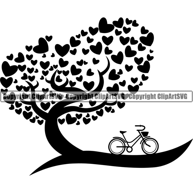 Nature Tree Heart Love Bicycle Vector White Background Design Element Green Landscape Landscaping Landscaper Forest Foliage Leaf Summer Plant Garden Gardener Outdoor Spring Botany Clipart SVG