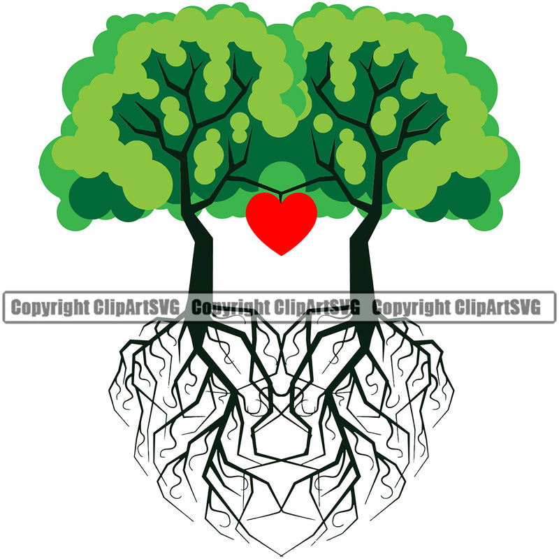Nature Tree Tree Heart Roots White Background Green Landscape Landscaping Landscaper Forest Foliage Leaf Summer Plant Garden Gardener Outdoor Spring Botany Clipart SVG