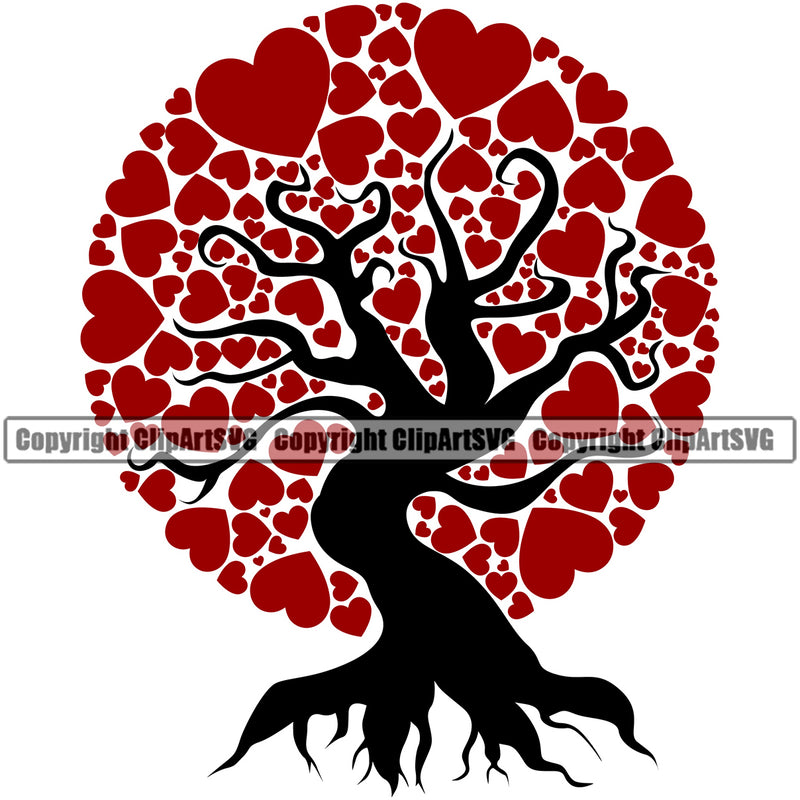Nature Tree Heart Red Color Vector Design Element Green Landscape Landscaping Landscaper Forest Foliage Leaf Summer Plant Garden Gardener Outdoor Spring Botany Clipart SVG