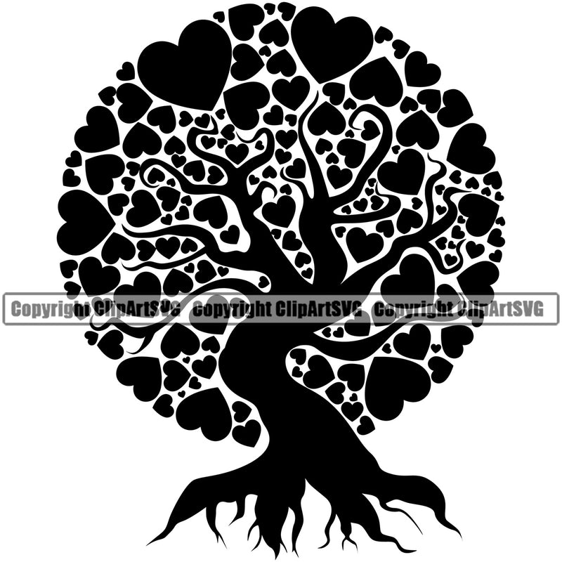 Nature Tree Hearts Leave Black Color Vector Design Element Green Landscape Landscaping Landscaper Forest Foliage Leaf Summer Plant Garden Gardener Outdoor Spring Botany Clipart SVG