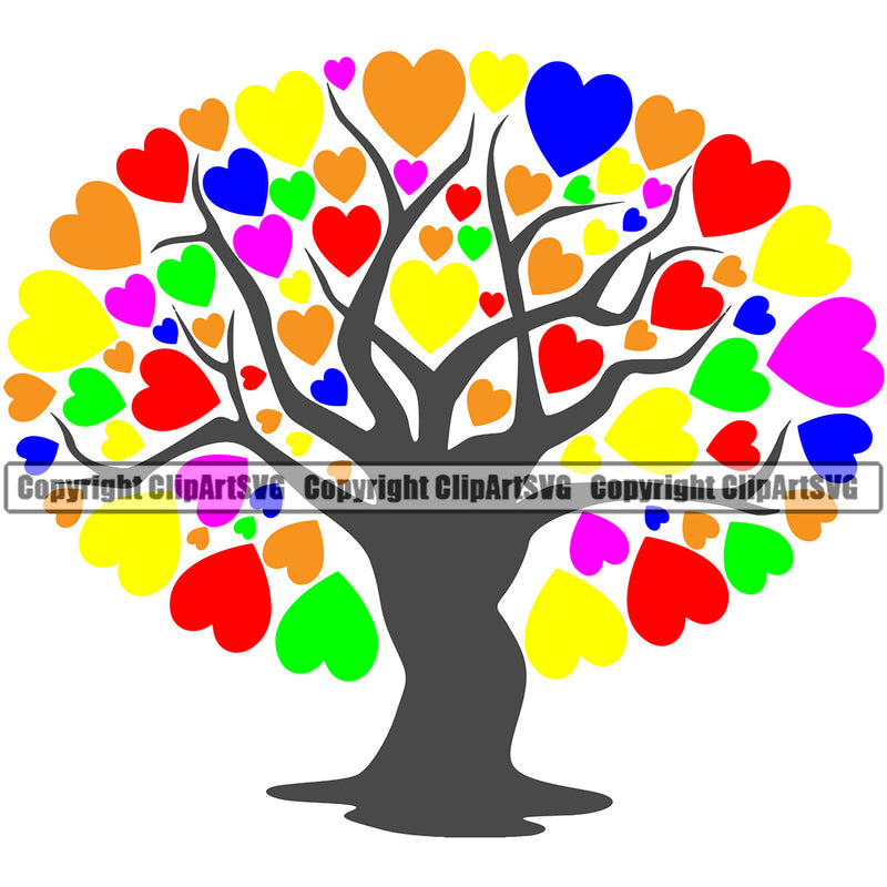 Nature Tree Colorful Heart Leaves Vector Design Element Green Landscape Landscaping Landscaper Forest Foliage Leaf Summer Plant Garden Gardener Outdoor Spring Botany Clipart SVG