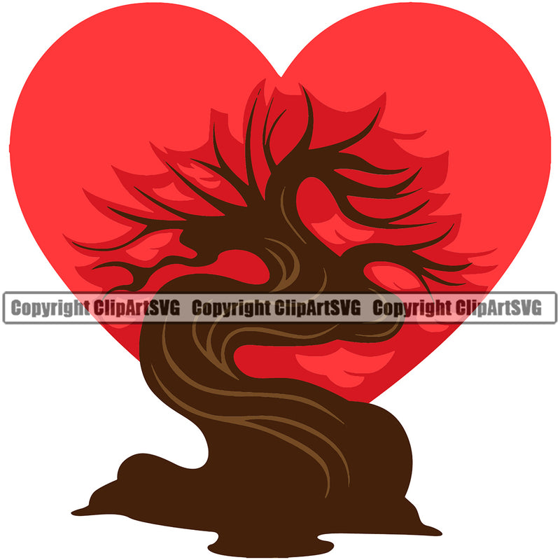 Nature Tree Heart Red Color Symbol Vector Design Element Green Landscape Landscaping Landscaper Forest Foliage Leaf Summer Plant Garden Gardener Outdoor Spring Botany Clipart SVG