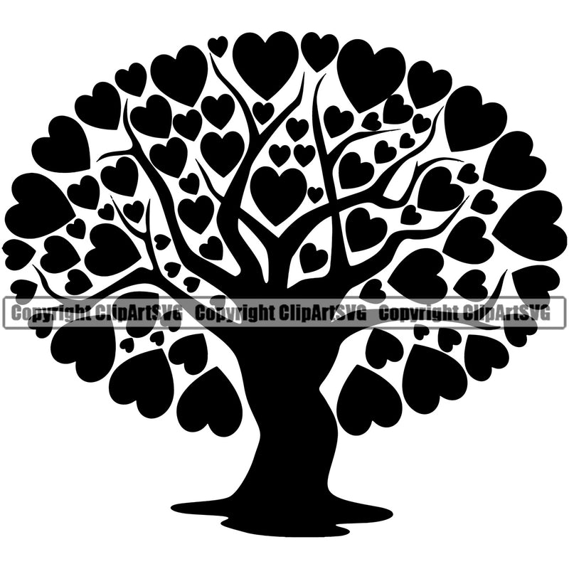Nature Tree Hearts Vector Design Element White Background Green Landscape Landscaping Landscaper Forest Foliage Leaf Summer Plant Garden Gardener Outdoor Spring Botany Clipart SVG