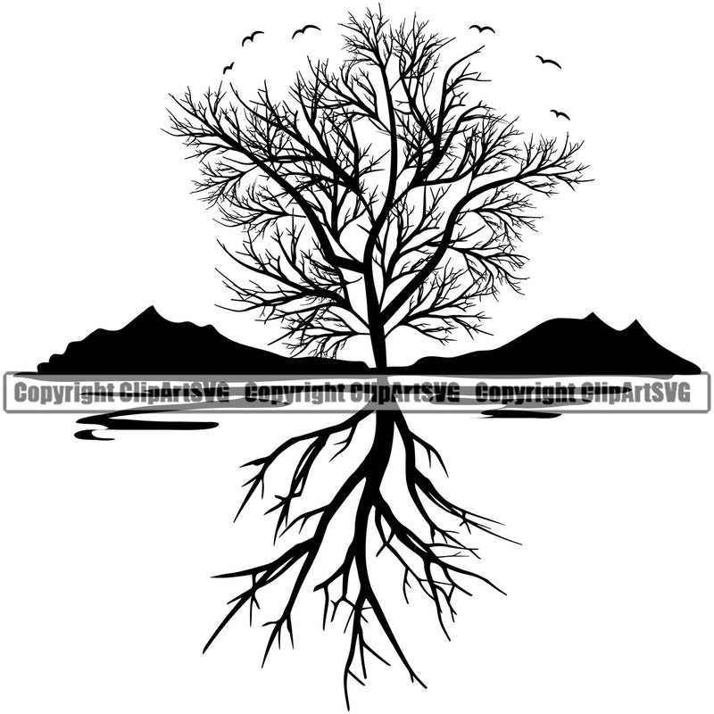 Nature Tree Root Mountain Vector Design Element Green Landscape Landscaping Landscaper Forest Foliage Leaf Summer Plant Garden Gardener Outdoor Spring Botany Clipart SVG