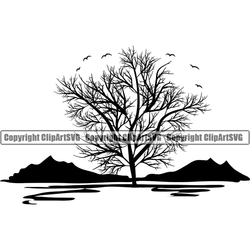 Nature Tree Root Mountain Vector White Background Design Element Green Landscape Landscaping Landscaper Forest Foliage Leaf Summer Plant Garden Gardener Outdoor Spring Botany Clipart SVG