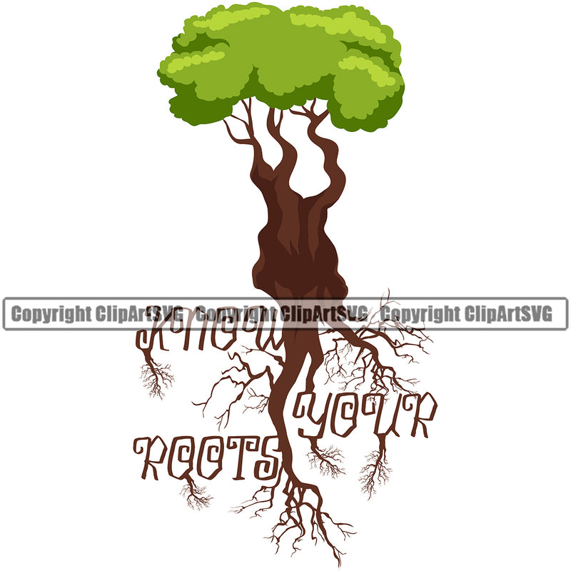 Know Your Roots Quote Nature Tree Root Leaves Green Color Vector Design Element Green Landscape Landscaping Landscaper Forest Foliage Leaf Summer Plant Garden Gardener Outdoor Spring Botany Clipart SVG