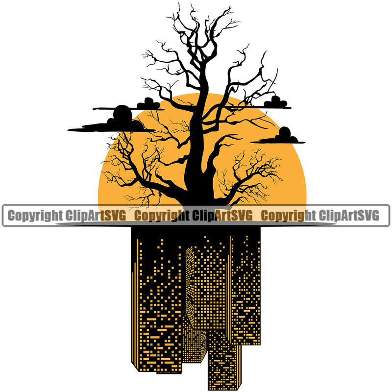 Nature Tree Root Sun Yellow Color Building Vector Design Element Green Landscape Landscaping Landscaper Forest Foliage Leaf Summer Plant Garden Gardener Outdoor Spring Botany Clipart SVG