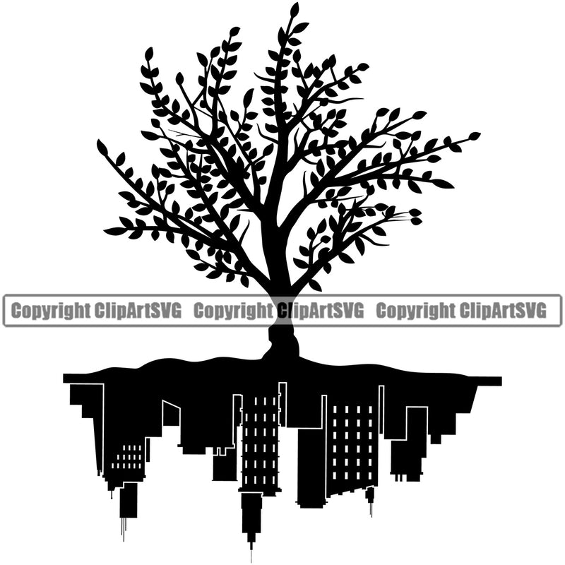 Nature Tree Roots And Building Vector Design Element Green Landscape Landscaping Landscaper Forest Foliage Leaf Summer Plant Garden Gardener Outdoor Spring Botany Clipart SVG