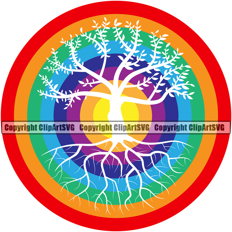 Rainbow Color Nature Tree Logo Design Element Green Landscape Landscaping Landscaper Forest Foliage Leaf Summer Plant Garden Gardener Outdoor Spring Botany Clipart SVG