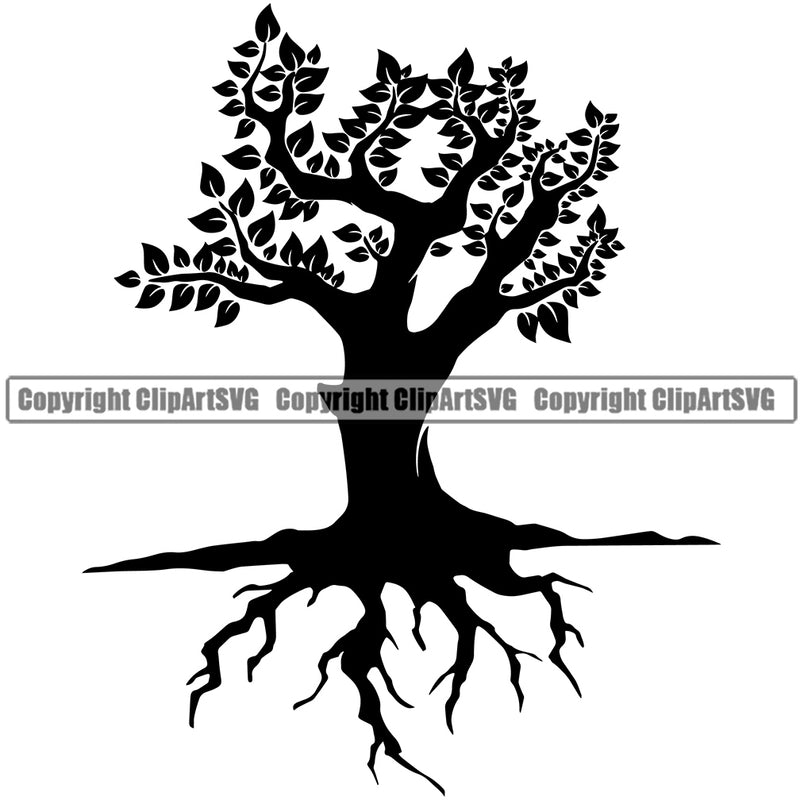 Nature Tree Roots Leaves Vector Green Landscape Foliage Leaf Summer Plant Garden Gardener Landscaping Landscaper Forest Outdoor Spring Botany Clipart SVG