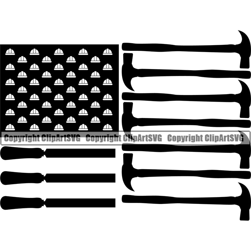 Construction Repair Build Fix Builder Service Logo USA Flag Hammer Stripes Helmet Stars Clipart SVG