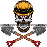 Skull Skeleton Construction Helmet Hard Hat Beard Contractor Shovel Crossed Beard Repair Build Fix Builder Service Logo Color Clipart SVG