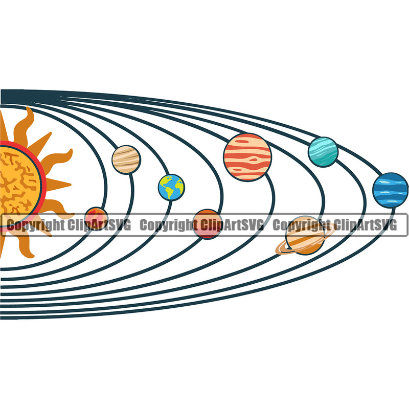 Solar System Planet Sun Earth Color Design Element Astronaut Science Technology Space White Background Shuttle Spaceman Planet Spaceship Spacesuit Scifi Sci-Fi Art Clipart SVG