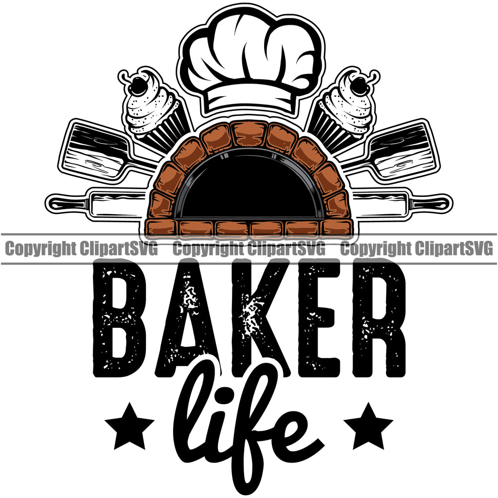 Food Baker Life Rolling Pin Design Element Fire Brick Oven Pizza Pizzeria Baker Baking Bake Color Logo Clipart SVG