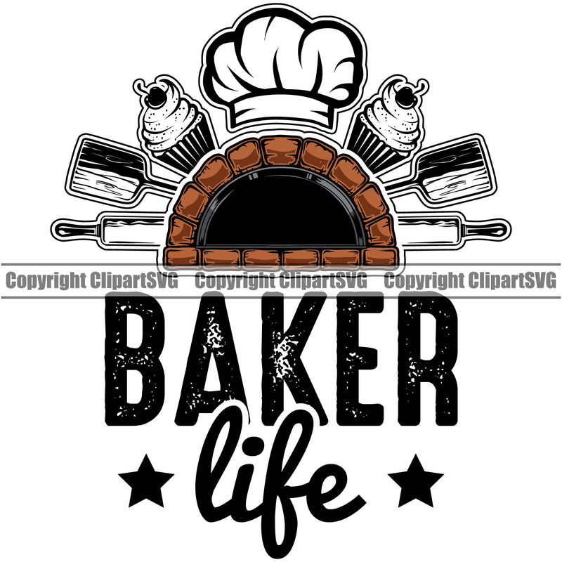 Food Baker Life Rolling Pin Design Element Fire Brick Oven Pizza Pizzeria Baker Baking Bake Color Logo Clipart SVG