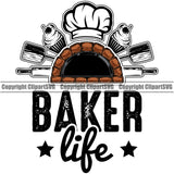Food Baker Life Rolling Pin Design Element Fire Brick Oven Pizza Pizzeria Baker Baking Bake Color Logo Clipart SVG