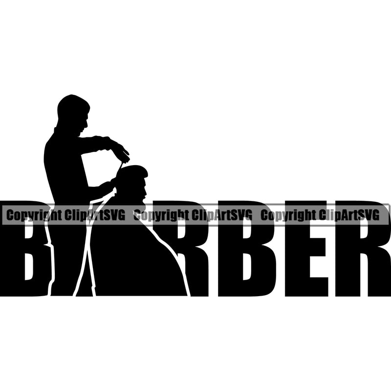 Barber With Text Barbershop Hair Cut Hairdresser Silhouette Haircut Hairstyle Hairstylist Beauty Salon Beard Shave Shaving Groom Grooming Design Element Retro Vintage Business Company Logo Clipart SVG