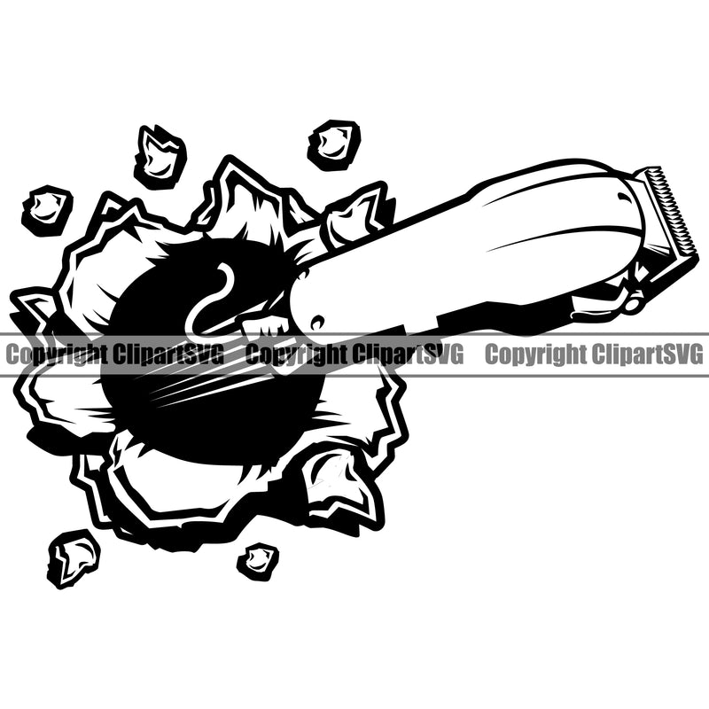 Barber Break Hole Speed Lines Shop Barbershop Hair Cut Hairdresser Haircut Hairstyle Hairstylist Beauty Salon Beard Shave Shaving Groom Design Element Retro Vintage Business Company Logo Clipart SVG