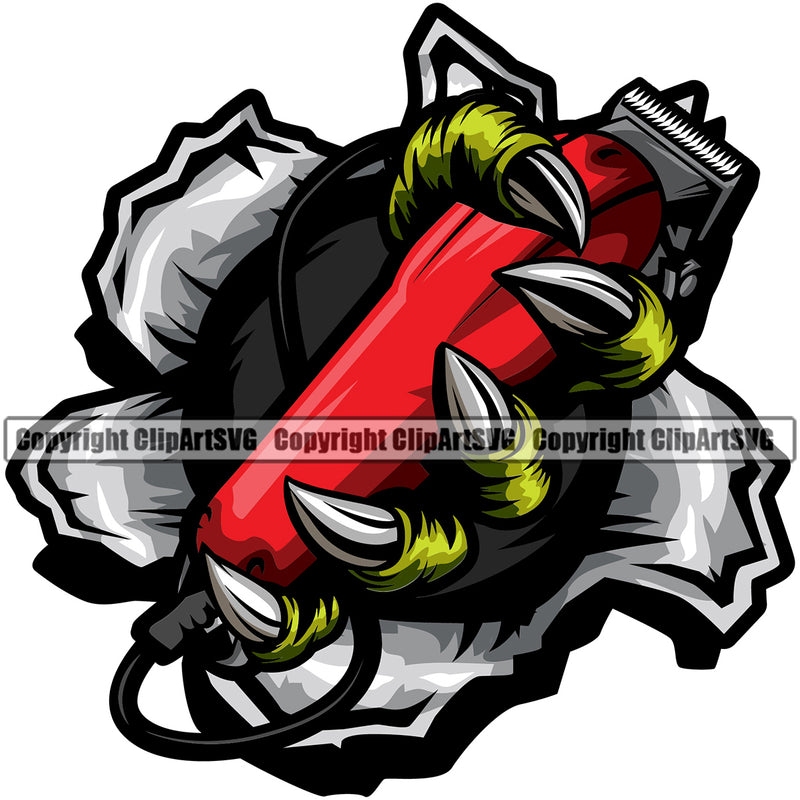 Barber Shop Occupation Animal Claw Clippers Hole Color Barbershop Hair Cut Hairdresser Haircut Hairstyle Hairstylist Beauty Salon Beard Shave Shaving Groom Grooming Design Element Retro Vintage Business Company Logo Clipart SVG