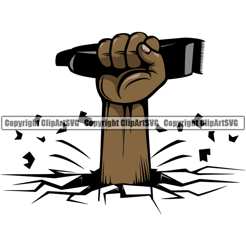 Barber Hand Holding Hair Clippers Occupation Clipper Break Color Shop Barbershop Hair Cut Hairdresser Haircut Hairstyle Hairstylist Beauty Salon Beard Shave Shaving Groom Grooming Design Element Retro Vintage Business Company Logo Clipart SVG