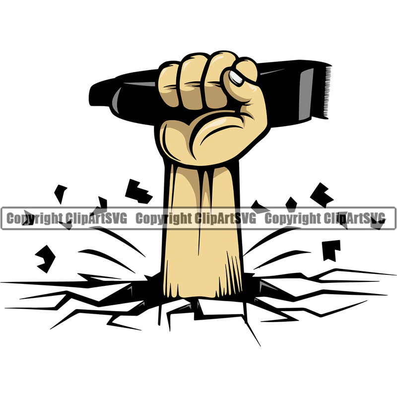 Barber Hand Holding Hair Clippers Occupation Clippers Break Color Shop Barbershop Hair Cut Hairdresser Haircut Hairstyle Hairstylist Beauty Salon Beard Shave Shaving Groom Grooming Design Element Retro Vintage Business Company Logo Clipart SVG