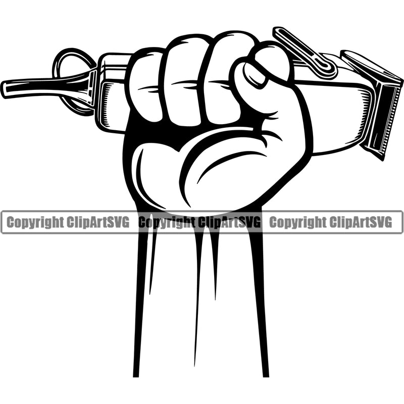 Barber Hand Holding Hair Clippers Occupation Clippers Arm Razor Shop Barbershop Hair Cut Hairdresser Haircut Hairstyle Hairstylist Beauty Salon Beard Groom Grooming Design Element Retro Business Company Logo Clipart SVG