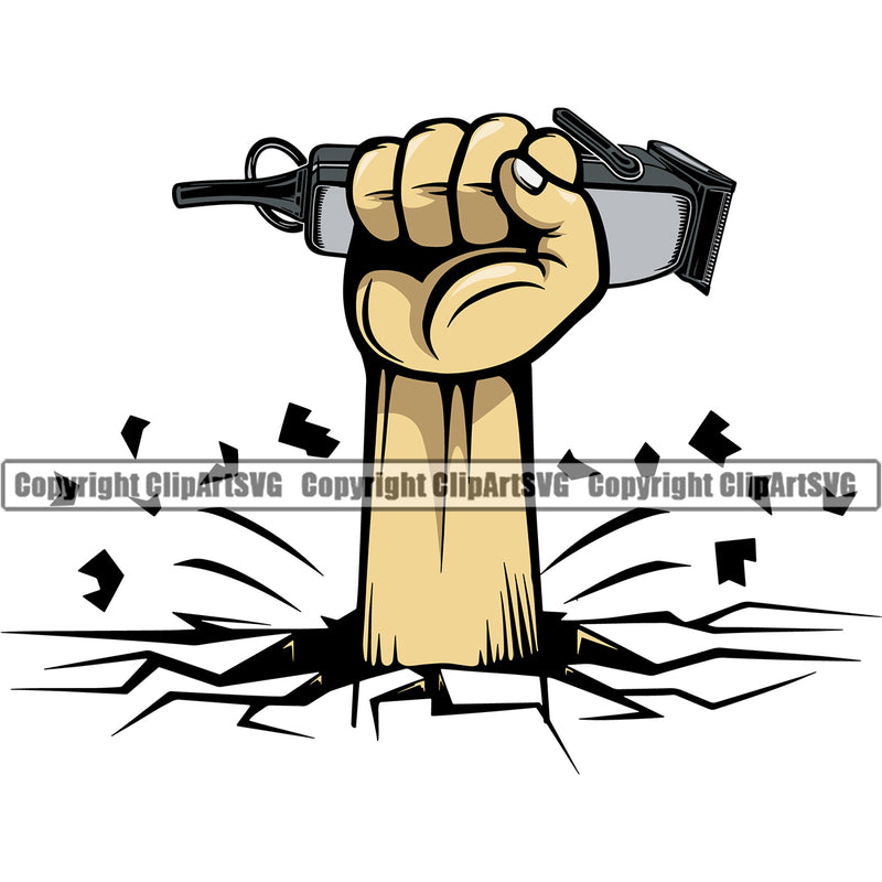 Barber Hand Holding Hair Clippers Occupation Razor Shop Hairstylist Beauty Salon Beard Shave Shaving Groom Grooming Design Element Retro Vintage Business Company Logo Barbershop Hair Cut Hairdresser Haircut Hairstyle Clipart SVG