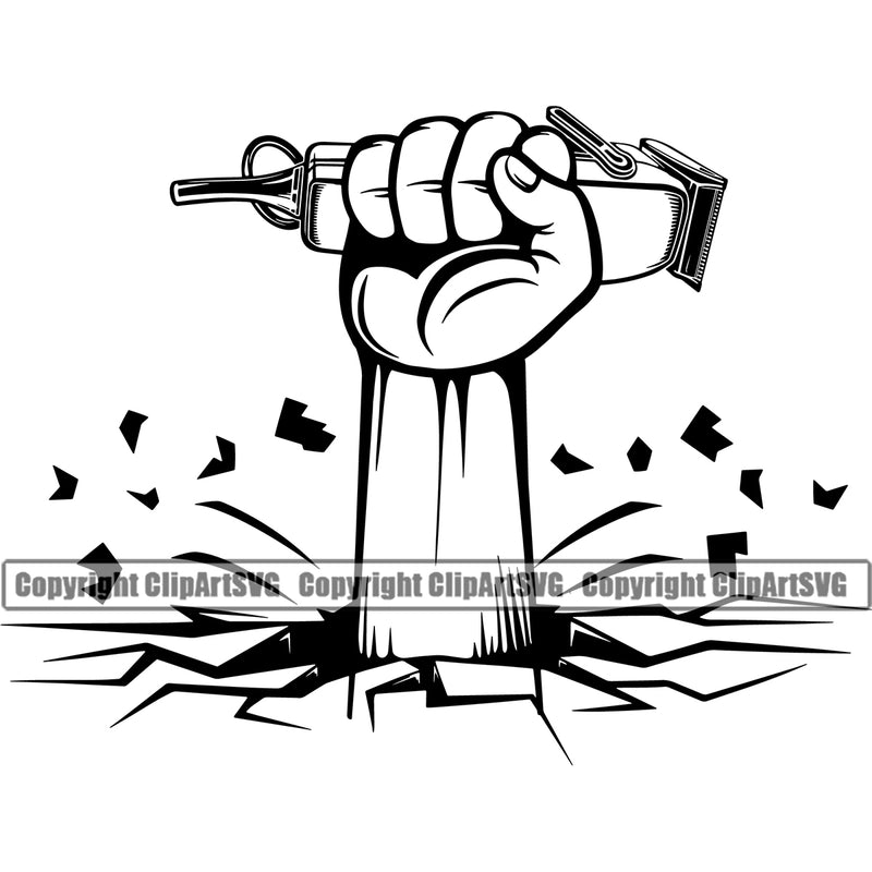 Barber Hand Holding Hair Clippers Occupation Razor Shop Barbershop Hair Clippers Break Cut Hairdresser Haircut Hairstyle Hairstylist Beauty Salon Beard Shave Shaving Groom Grooming Design Element Retro Vintage Business Company Logo Clipart SVG