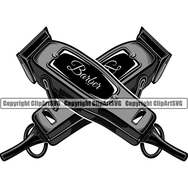 Barber Occupation Clippers Clipper Razor Shop Barbershop Hair Cross Design Color Cut Hairdresser Haircut Hairstyle Hairstylist Beauty Salon Beard Shave Shaving Groom Grooming Element Retro Vintage Business Company Logo Clipart SVG