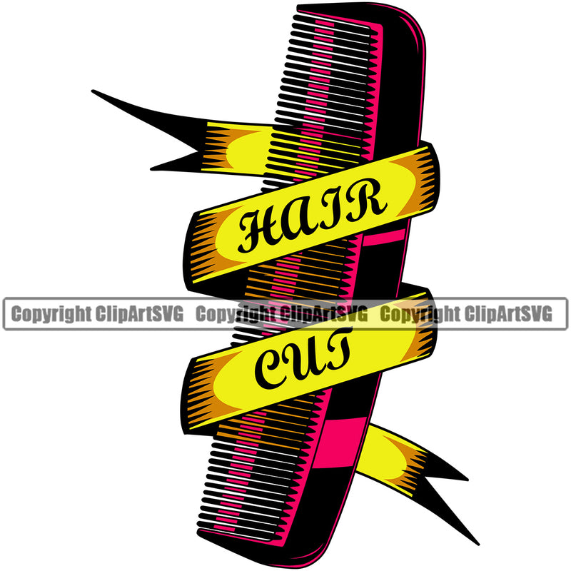 Barber Hair Cut Yellow Red Color Design Element Occupation Clippers Clipper Razor Shop Barbershop Hair Cut Hairdresser Haircut Hairstyle Hairstylist Beauty Salon Beard Retro Vintage Business Company Logo Shave Shaving Groom Grooming Clipart SVG