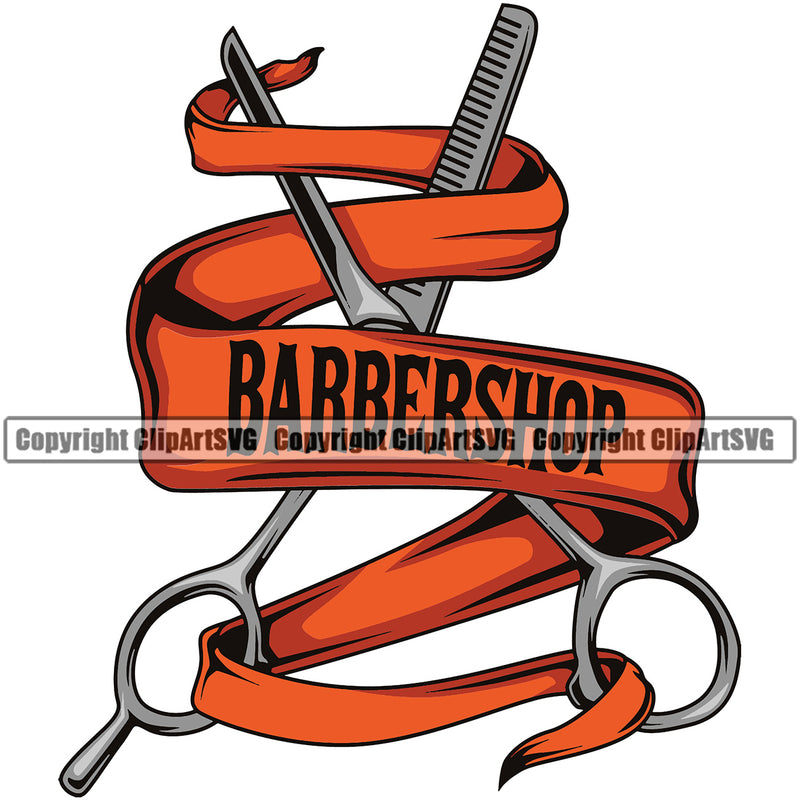 Barber Occupation Clippers Clipper Razor Scissors Shears Barbershop Orange Color Design Element Hairdresser Haircut Hairstyle Hairstylist Beauty Salon Beard Shave Shaving Groom Grooming Retro Vintage Business Company Logo Clipart SVG